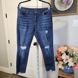 Dear John Joyrich Comfort Skinny Crop Distressed Dark Wash Sz 32 EUC